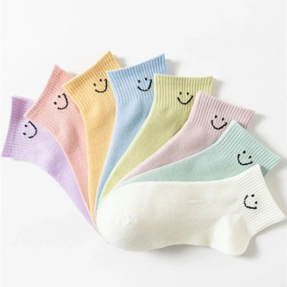 Smiley face socks set bundle 8 pairs multicolor rainbow mix pink blue pu…